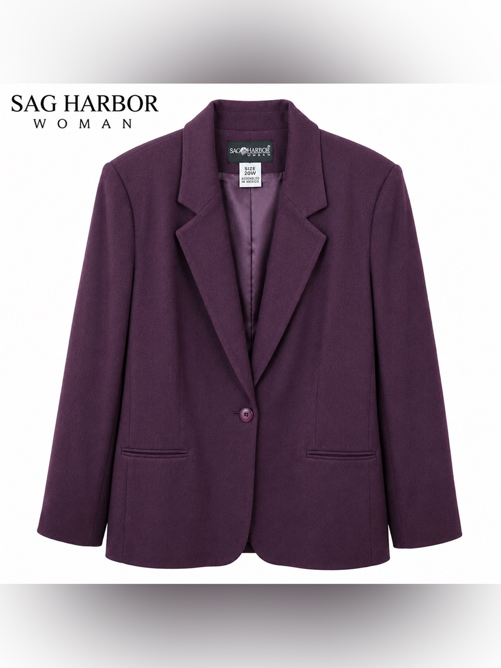 Vintage Sag Harbor 100% Pure Wool Certified Purple Single-Button Women's Blazer